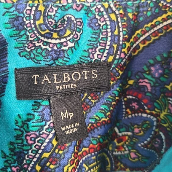 Talbots Turquoise Black Paisley Button up Long Sleeve Blouse - Picture 6 of 7